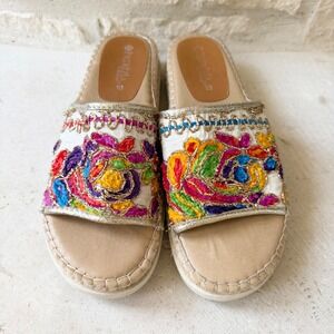 Patrizia by Spring Step Womens Floral Embroidered Espadrille Slide Sandals SZ 10